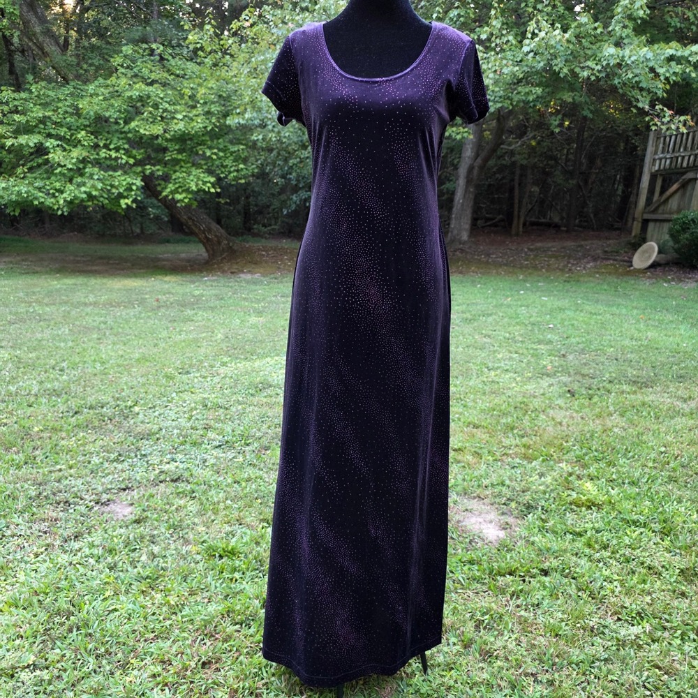 DJ & CO Dawn Joy Vintage 90s Purple Velvet Glitter Maxi Dress 9 Dark Romantic